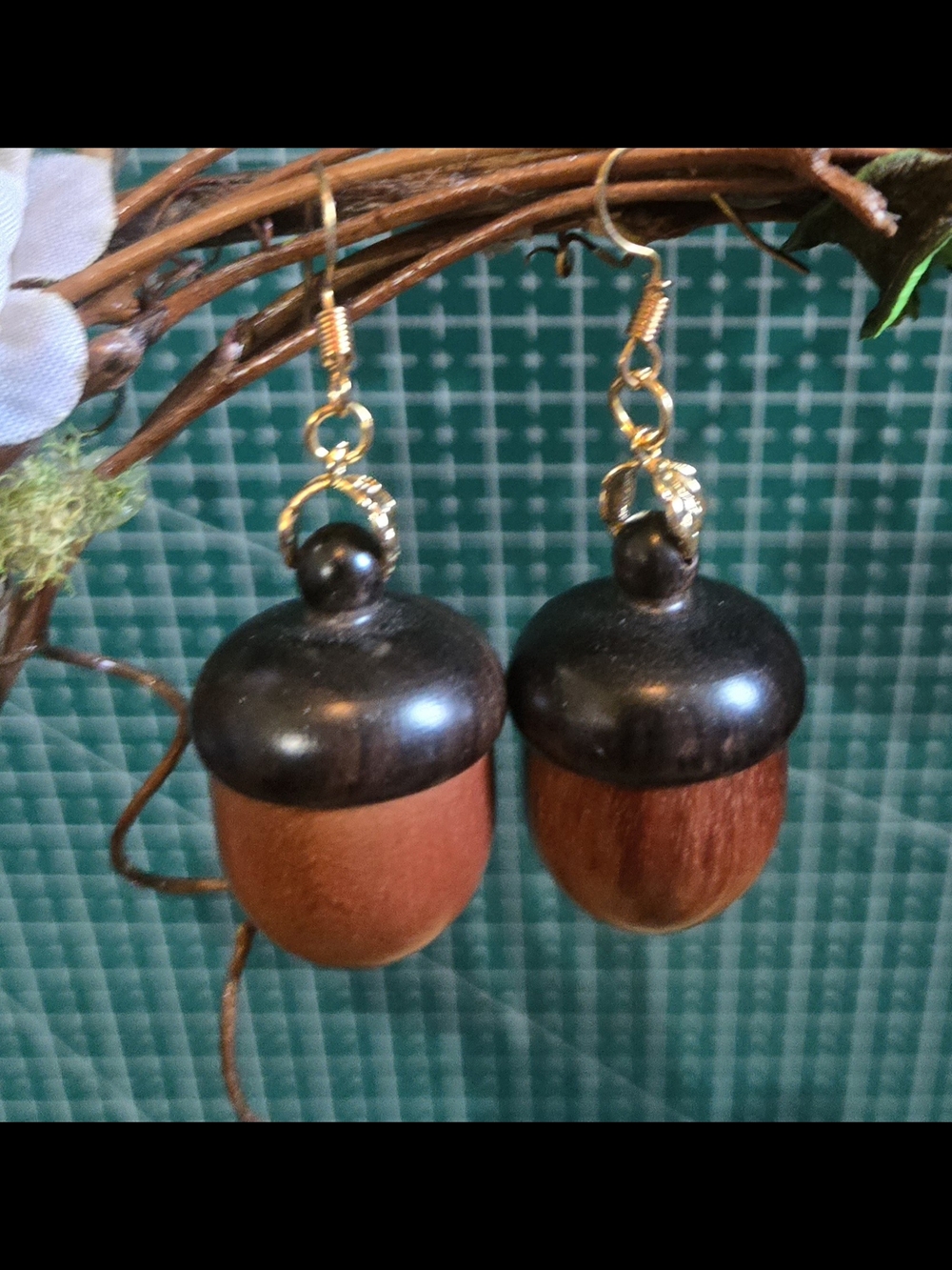 Handcrafted Brown Wood Acorn Drop Earrings With Screw Off Lids